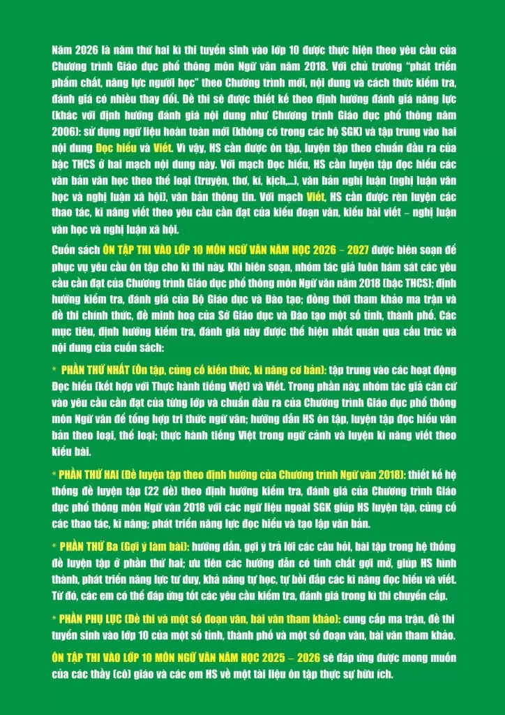 ÔN TẬP THI TUYỂN SINH VÀO LỚP 10 MÔN NGỮ VĂN (Theo Chương trình GDPT 2018)